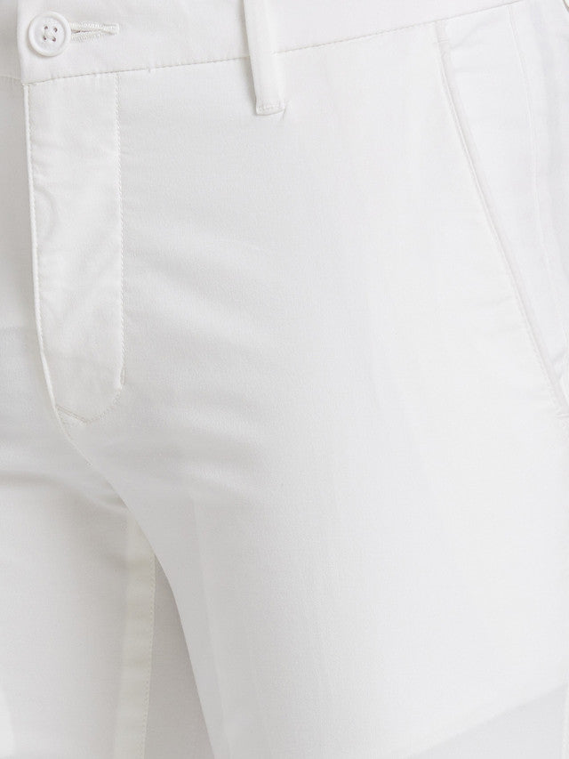 Parx White Solid Super Slim Fit Cotton Blend Trouser