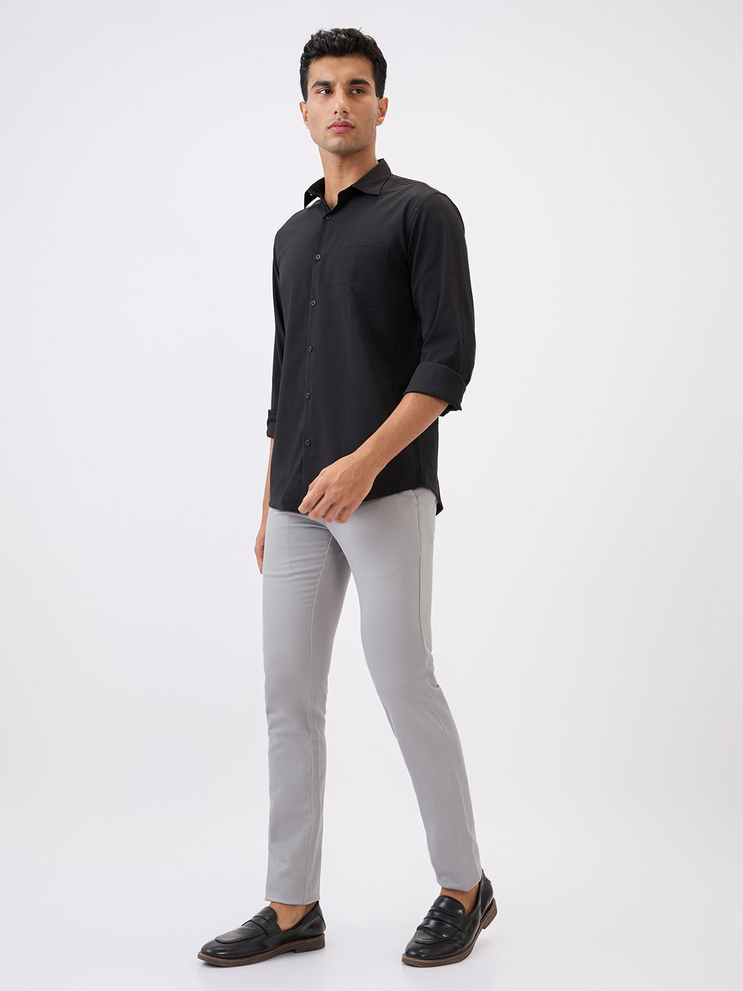 Parx Men Grey Dobby Super Slim Fit Cotton Blend Trouser