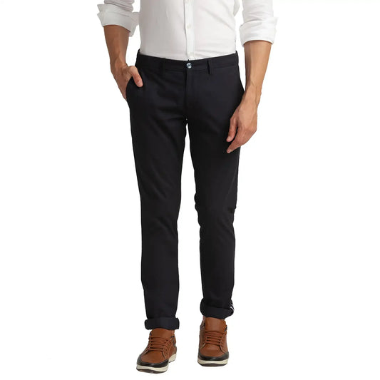 Men Blue Lrt Fit Solid Cotton Blend Trouser