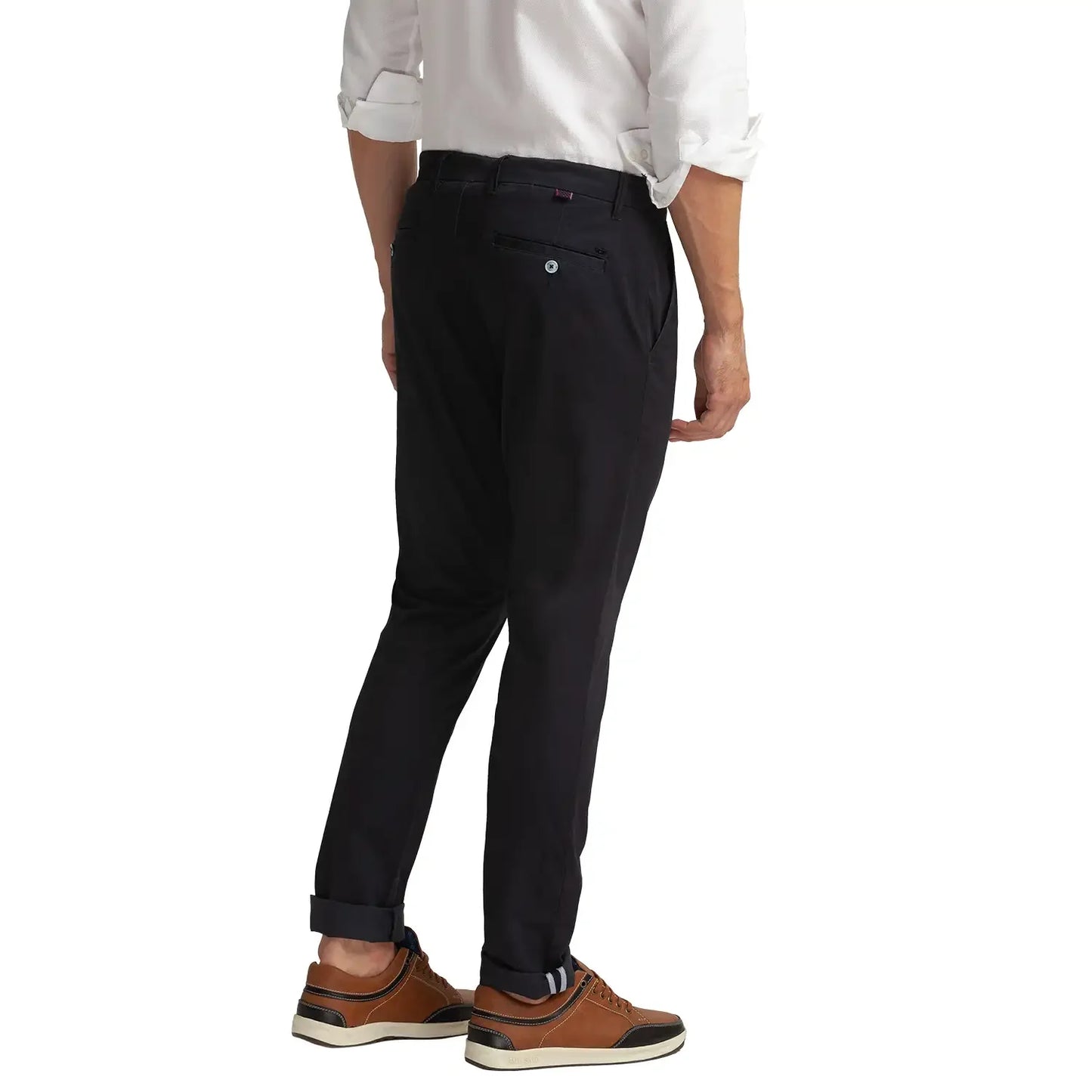 Men Blue Lrt Fit Solid Cotton Blend Trouser
