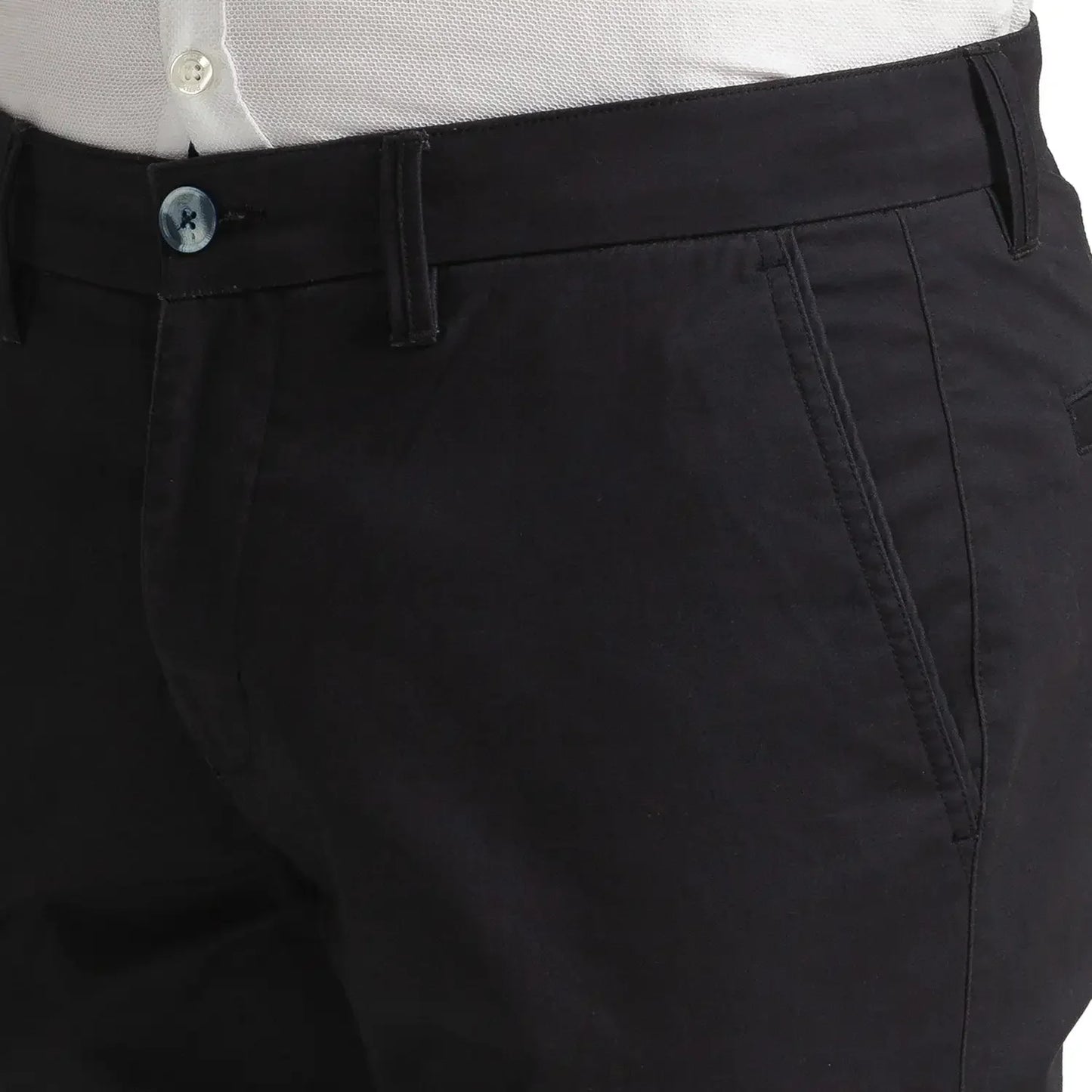Men Blue Lrt Fit Solid Cotton Blend Trouser