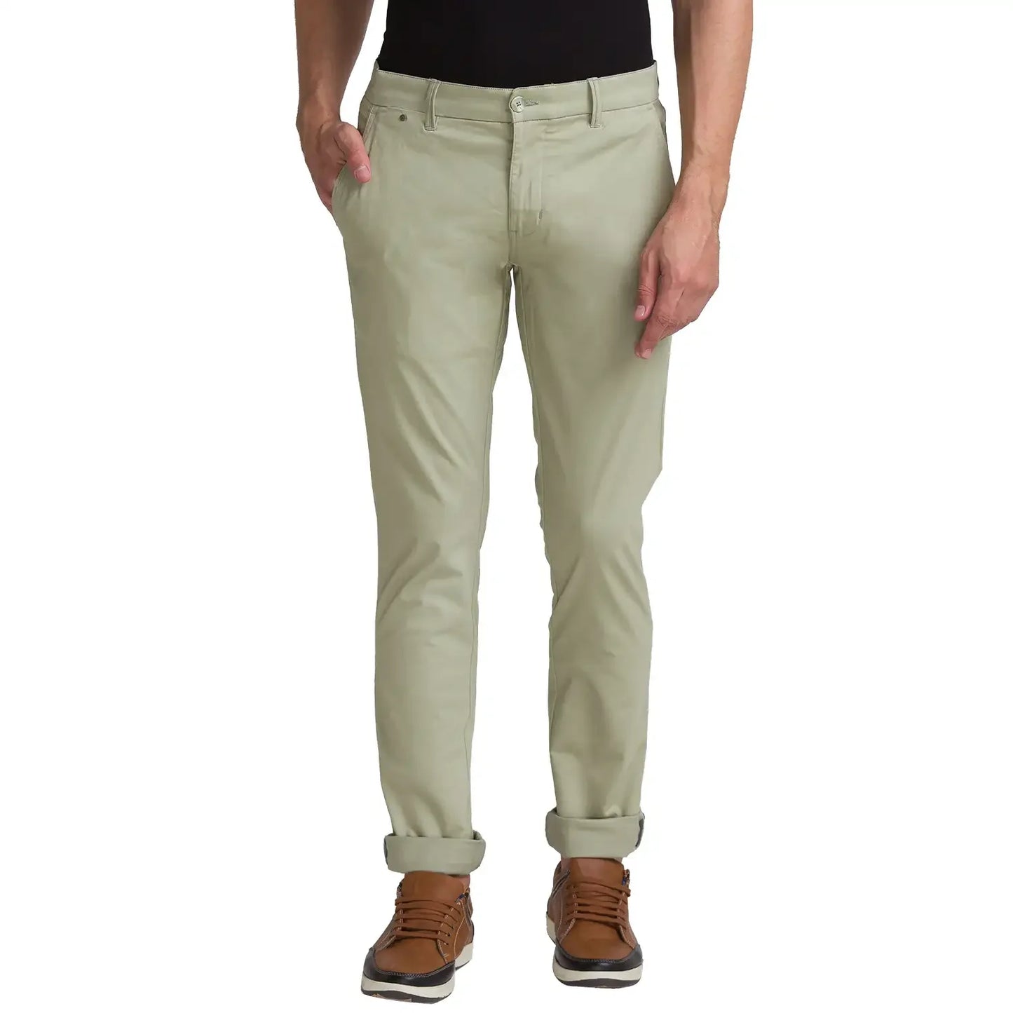 Men Green Lrt Fit Solid Cotton Blend Trouser