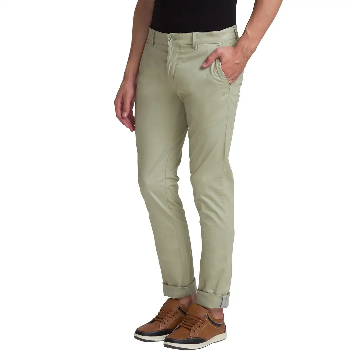 Men Green Lrt Fit Solid Cotton Blend Trouser