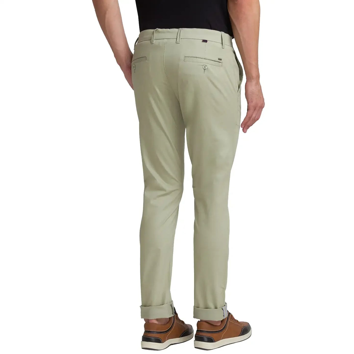 Men Green Lrt Fit Solid Cotton Blend Trouser