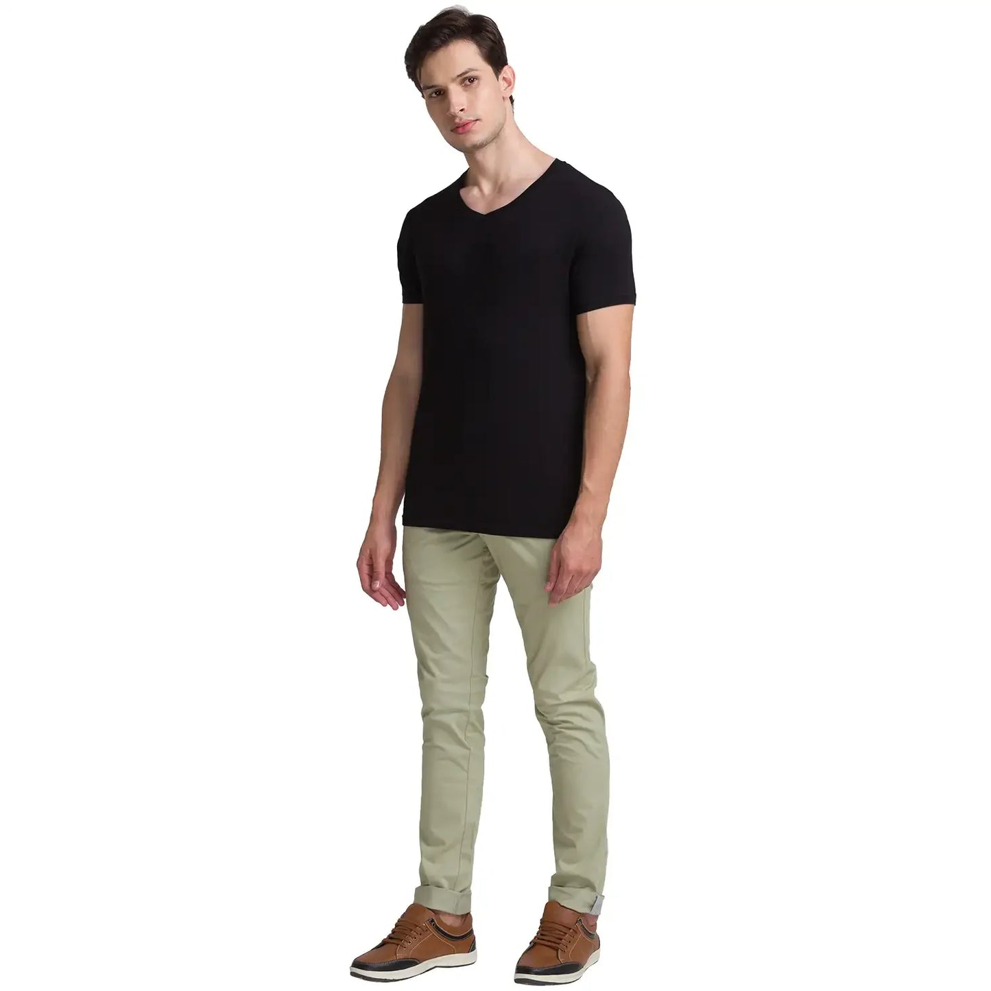 Men Green Lrt Fit Solid Cotton Blend Trouser
