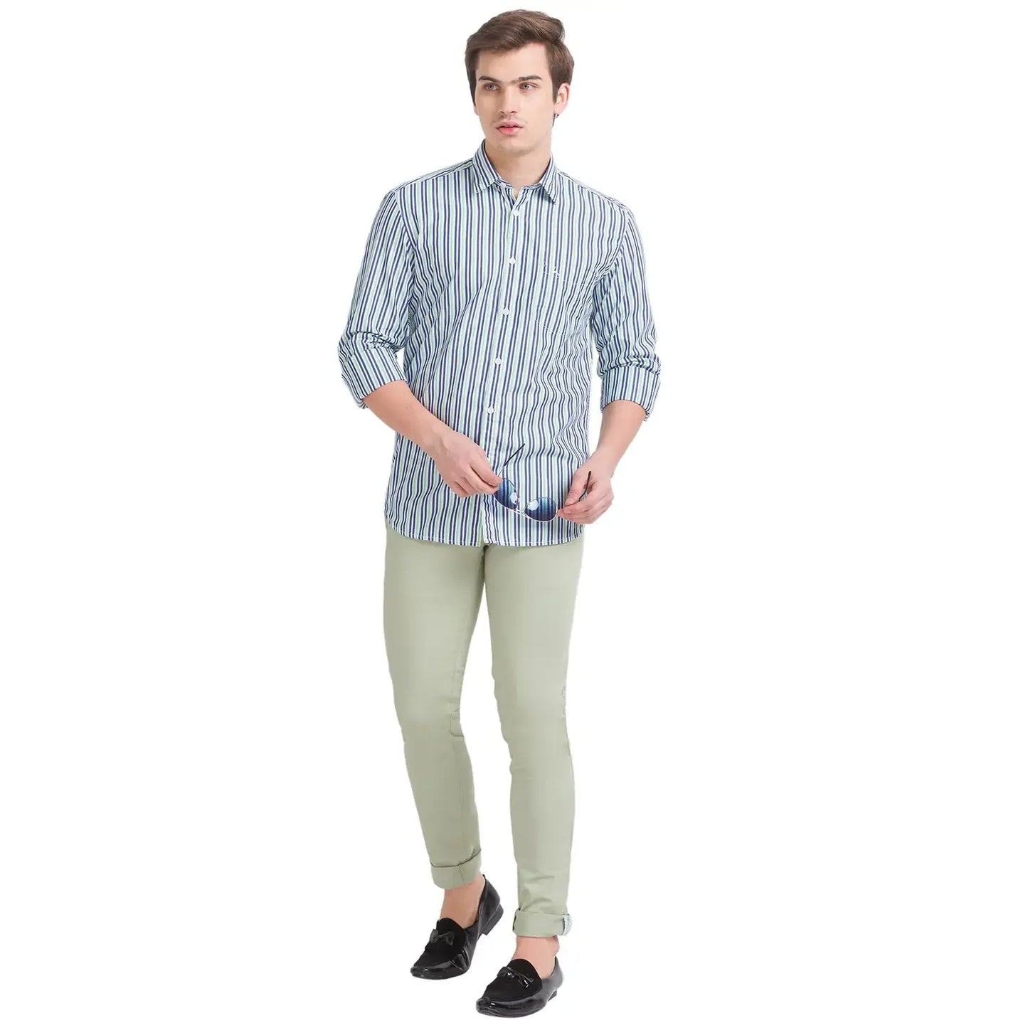 Men Green Lrt Fit Solid Cotton Blend Trouser