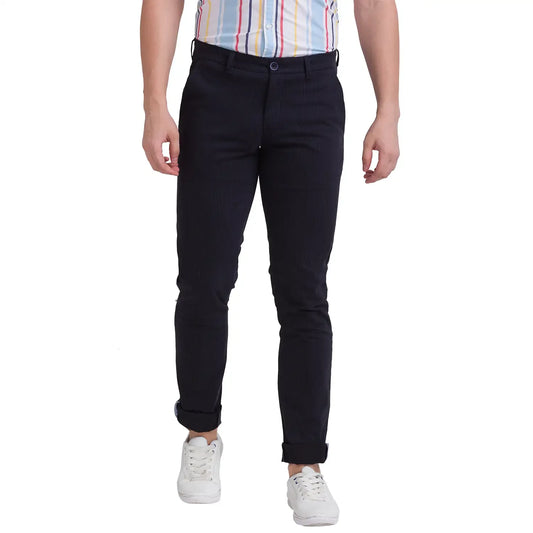 Men Blue Low Rise Tapered Fit Print Cotton Blend Trouser