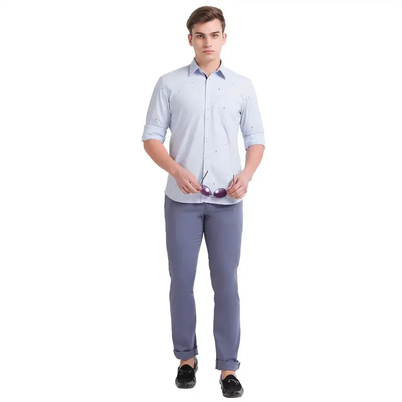 Men Blue Lrt Fit Yarn Dyed Cotton Blend Trouser
