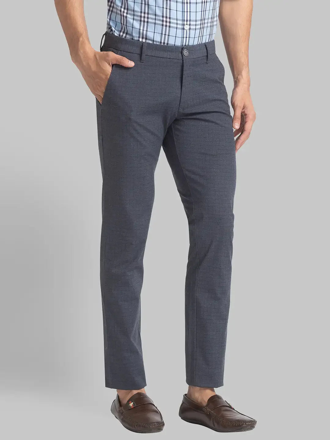 Men Grey Lrt Fit Checks Polyester Blend Trouser