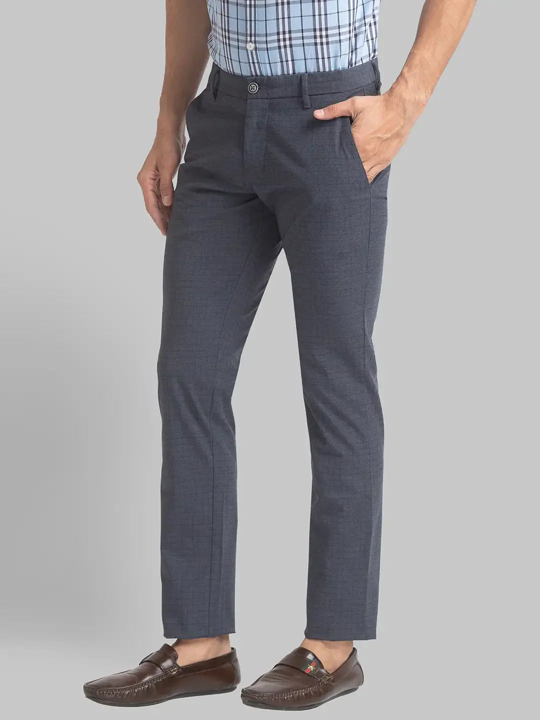 Men Grey Lrt Fit Checks Polyester Blend Trouser
