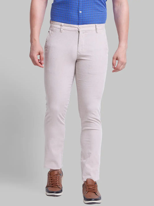 Men Fawn Lrt Fit Solid Cotton Blend Trouser