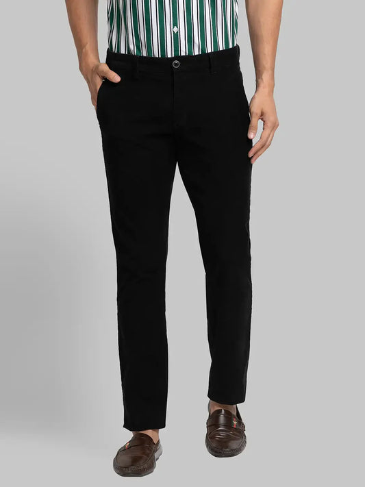 Men Black Lrt Fit Solid Cotton Blend Trouser