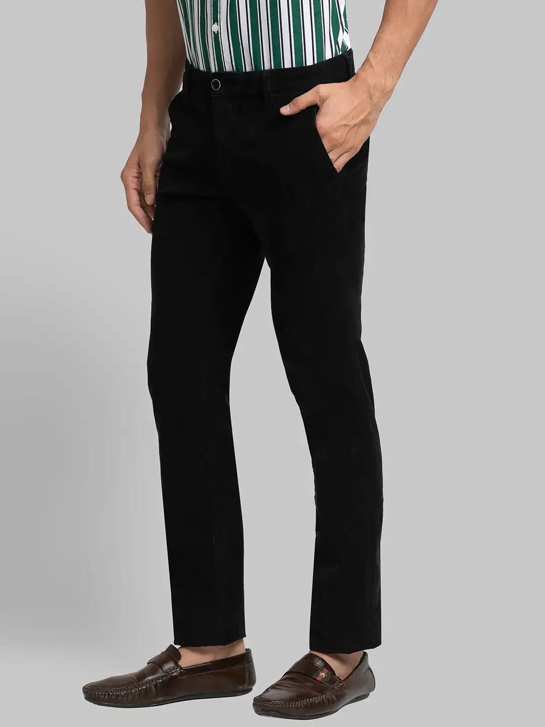 Men Black Lrt Fit Solid Cotton Blend Trouser