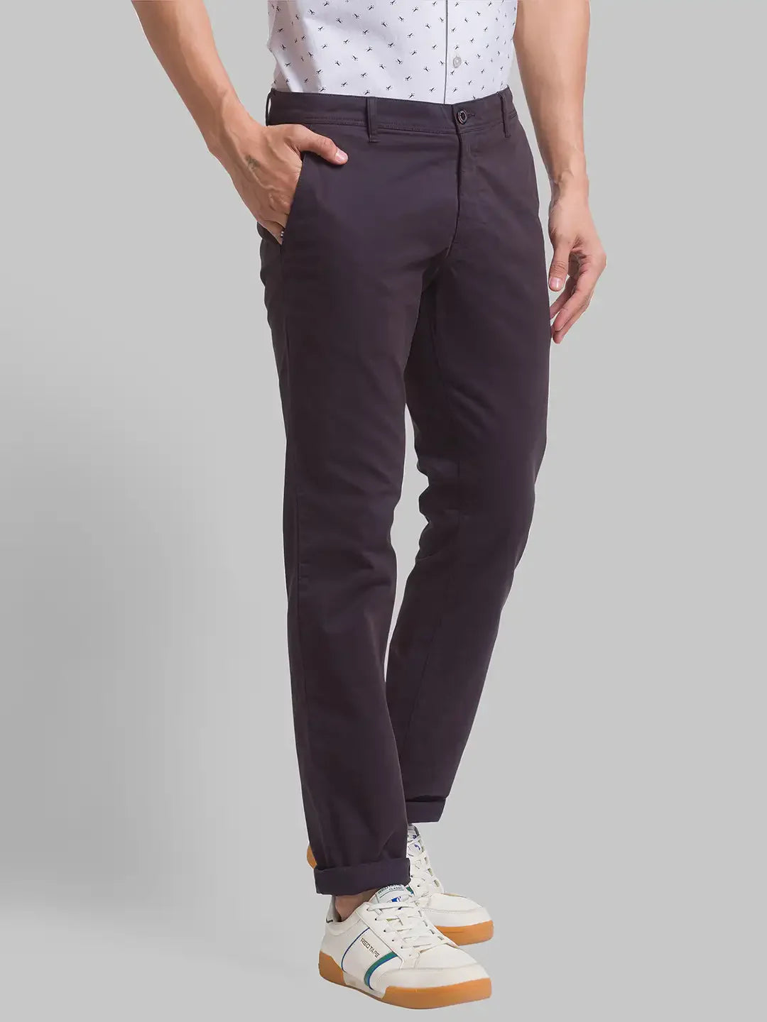Men Grey Lrt Fit Solid Cotton Blend Trouser