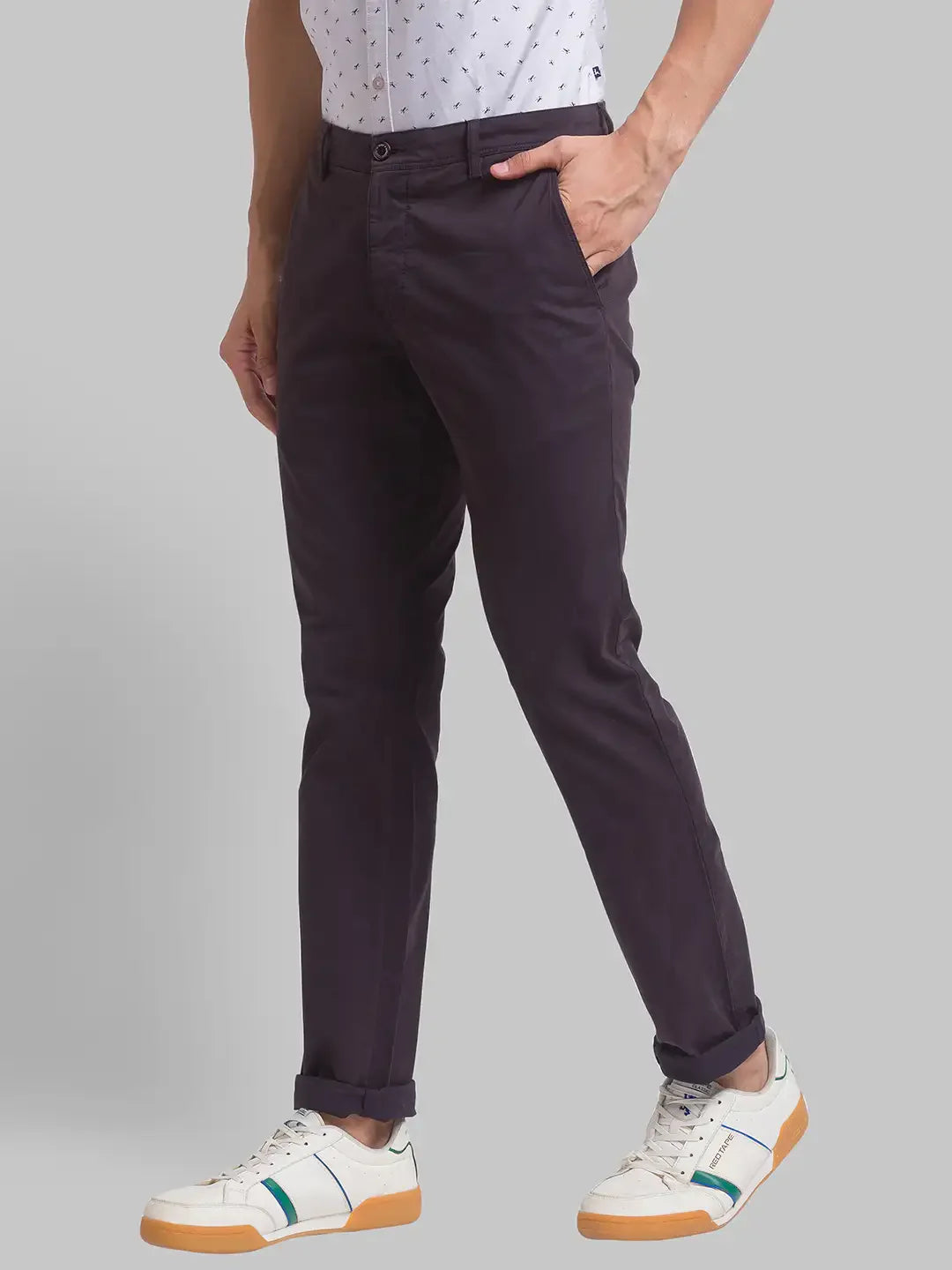 Men Grey Lrt Fit Solid Cotton Blend Trouser