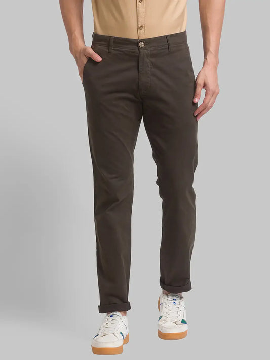 Men Green Lrt Fit Solid Cotton Blend Trouser