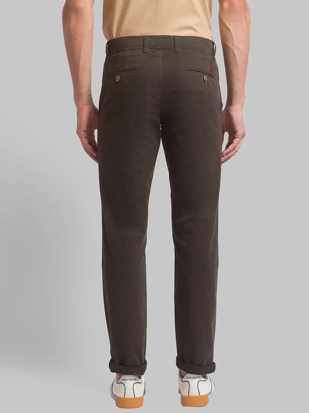 Men Green Lrt Fit Solid Cotton Blend Trouser