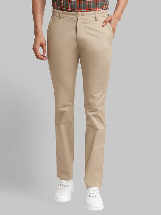 Men Khaki Lrt Fit Solid Cotton Blend Trouser