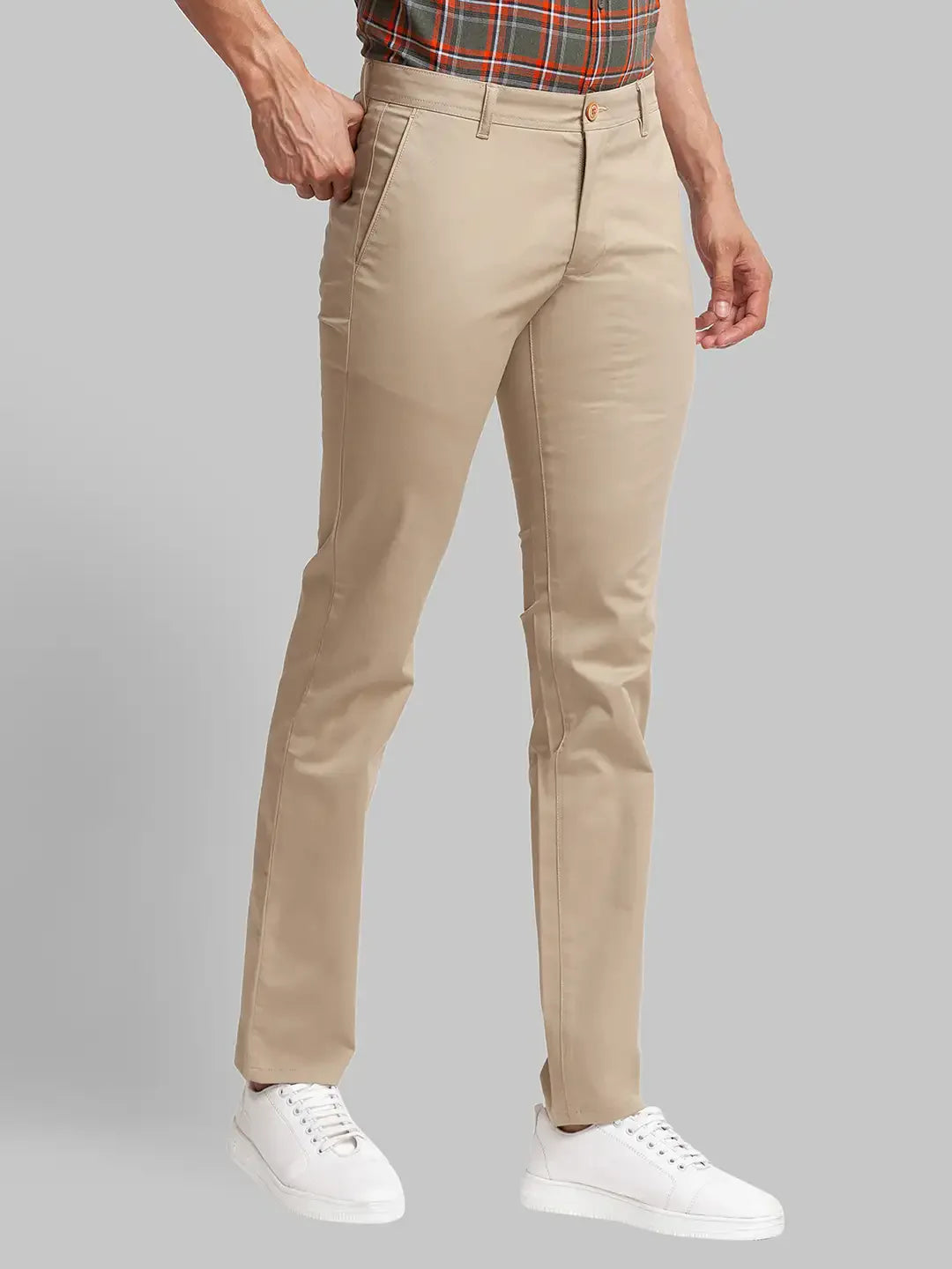 Men Khaki Lrt Fit Solid Cotton Blend Trouser