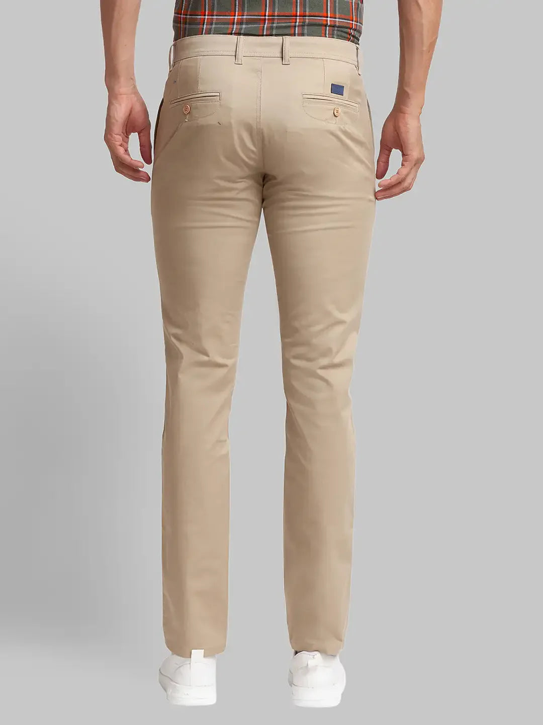 Men Khaki Lrt Fit Solid Cotton Blend Trouser