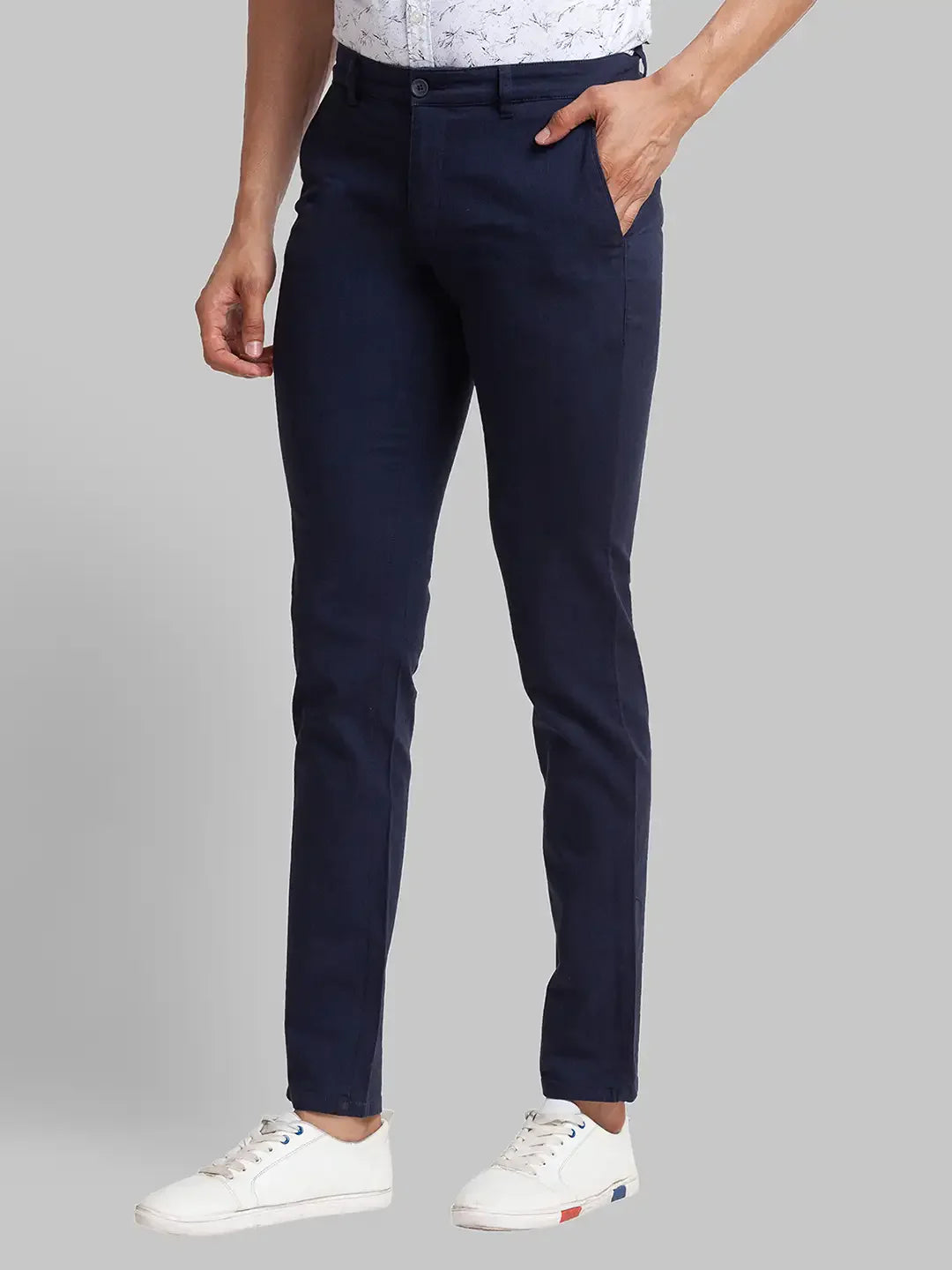 Men Blue Lrt Fit Yarn Dyed Cotton Blend Trouser
