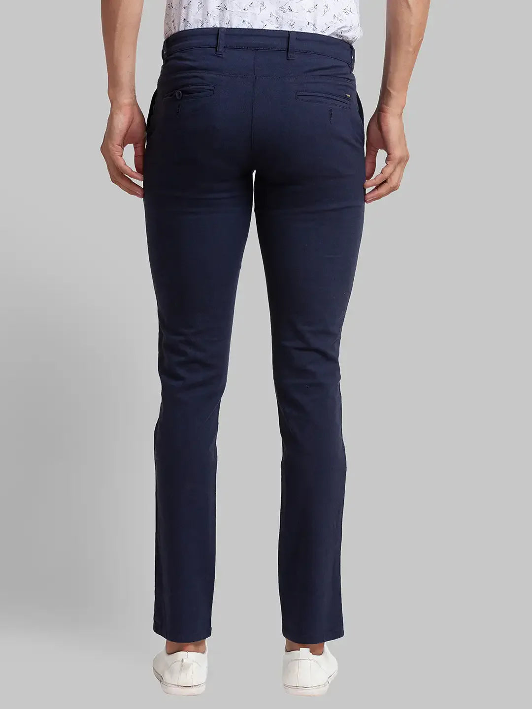 Men Blue Lrt Fit Yarn Dyed Cotton Blend Trouser
