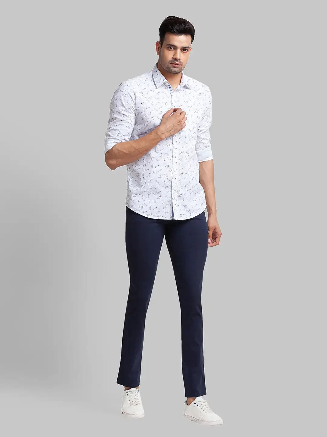 Men Blue Lrt Fit Yarn Dyed Cotton Blend Trouser