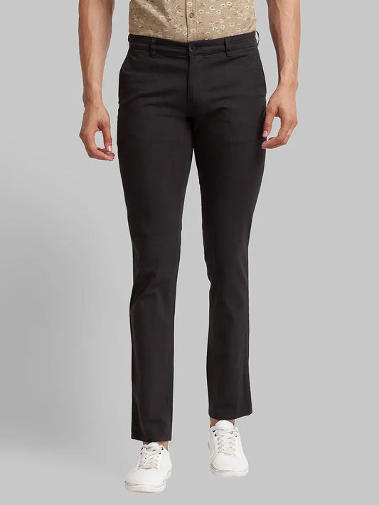 Men Black Lrt Fit Yarn Dyed Cotton Blend Trouser