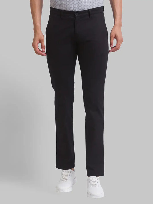 Men Black Lrt Fit Solid Cotton Blend Trouser