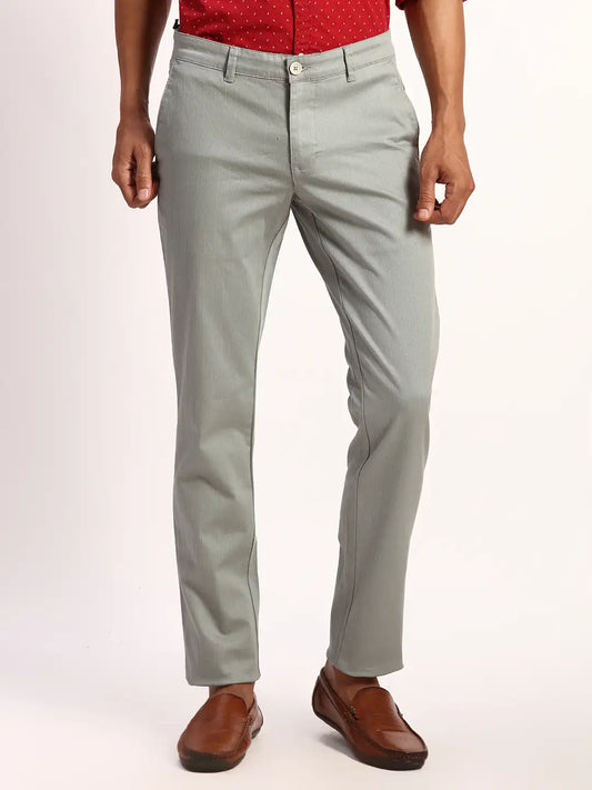 Men Green Lrt Fit Solid Cotton Blend Trouser