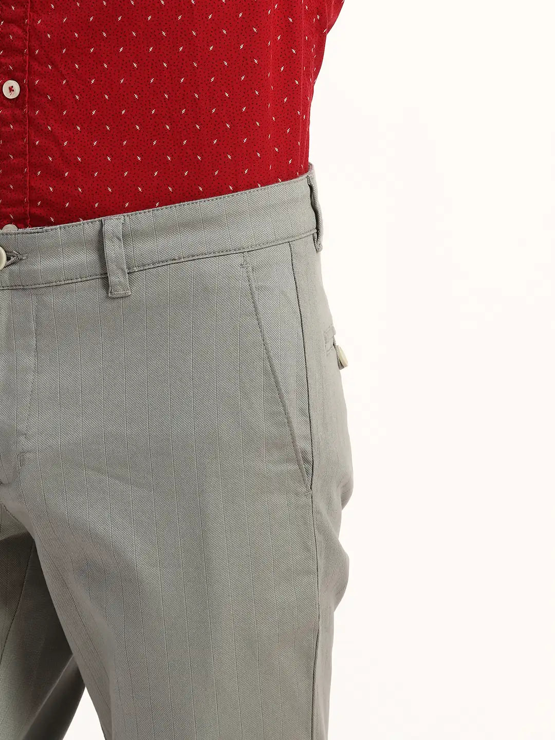 Men Green Lrt Fit Solid Cotton Blend Trouser