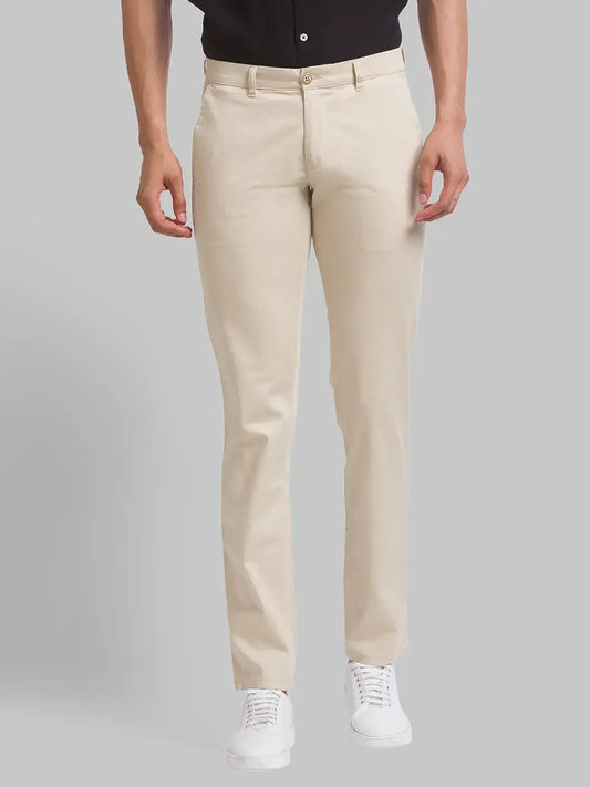 Men Khaki Low Rise Tapered Fit Print Cotton Blend Trouser