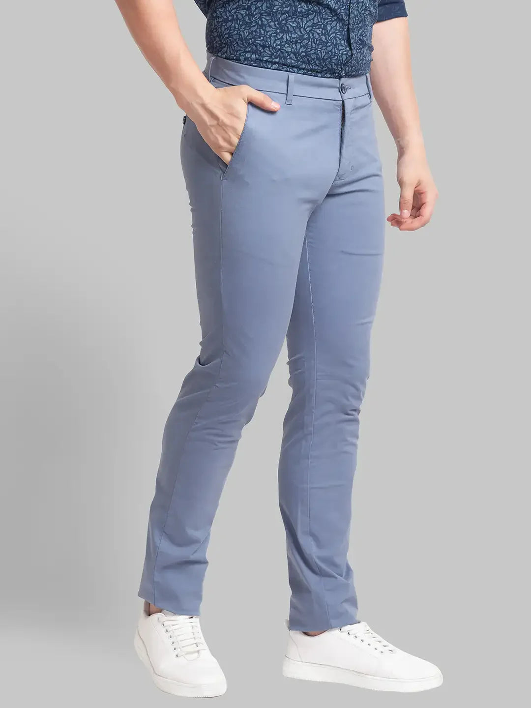 Men Blue Lrt Fit Rfd Overdyed Cotton Blend Trouser