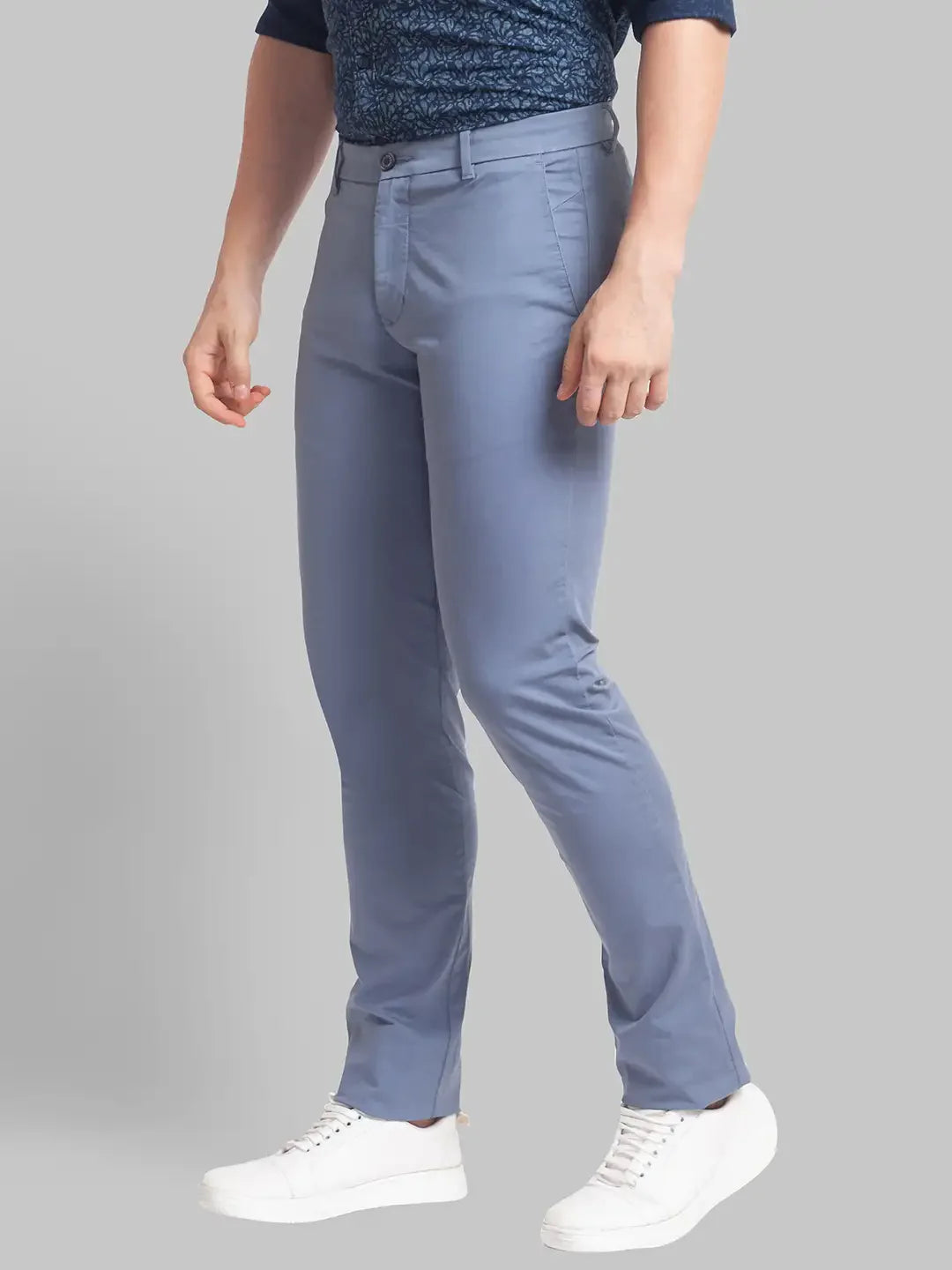 Men Blue Lrt Fit Rfd Overdyed Cotton Blend Trouser