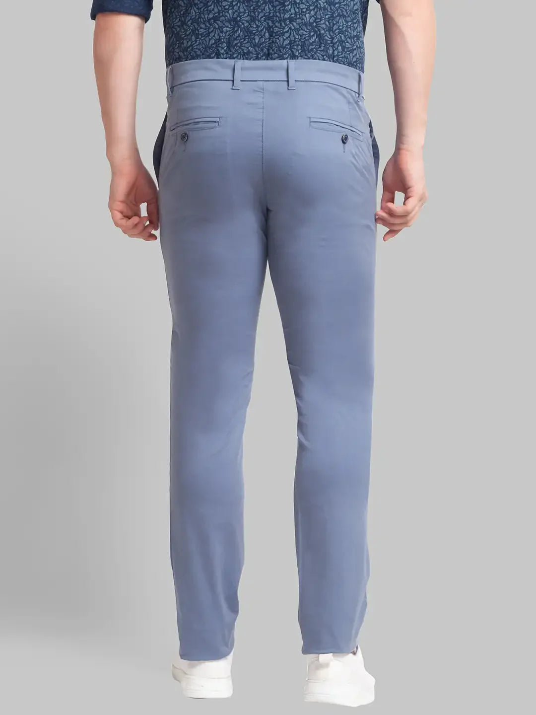 Men Blue Lrt Fit Rfd Overdyed Cotton Blend Trouser