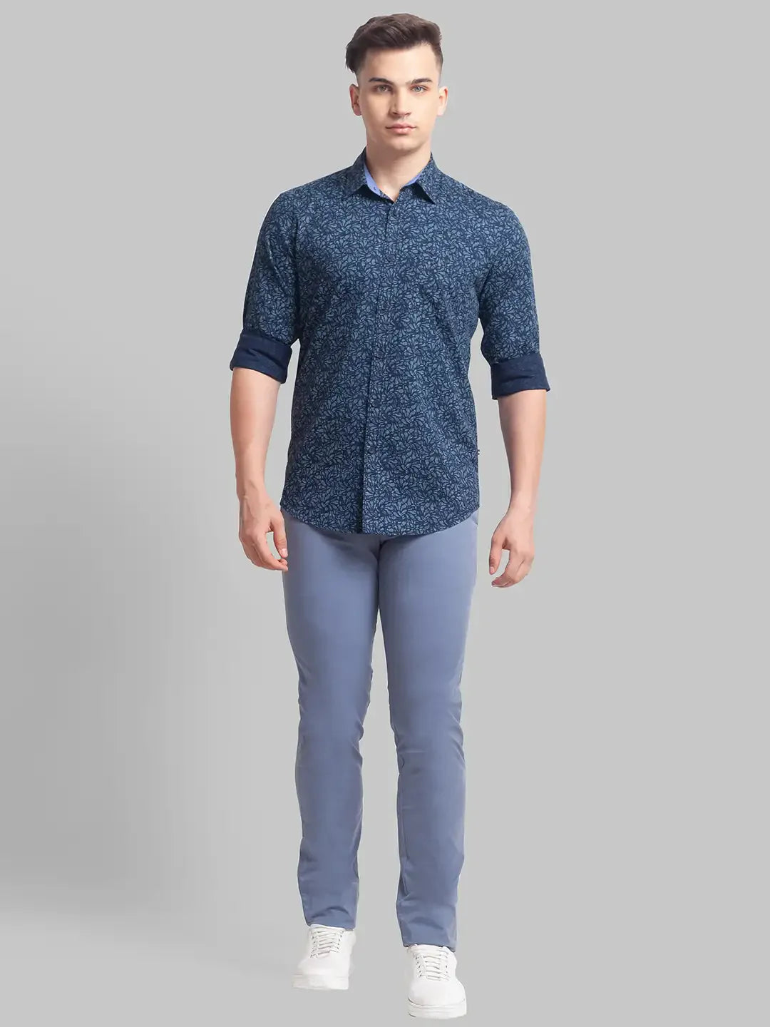 Men Blue Lrt Fit Rfd Overdyed Cotton Blend Trouser