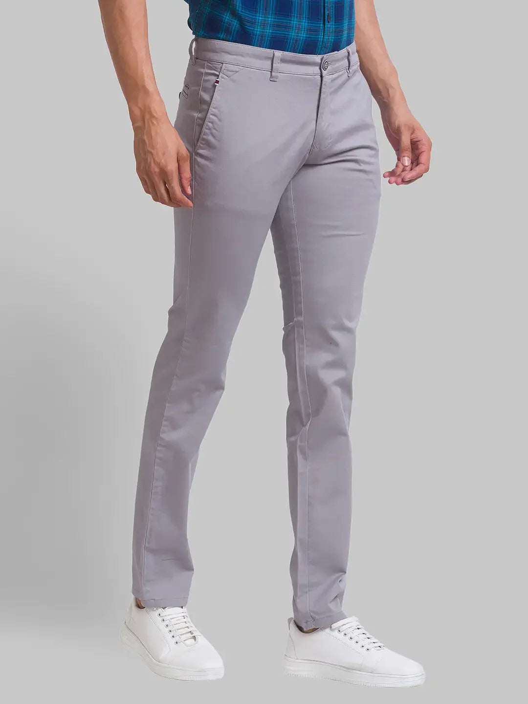 Men Grey Lrt Fit Solid Cotton Blend Trouser