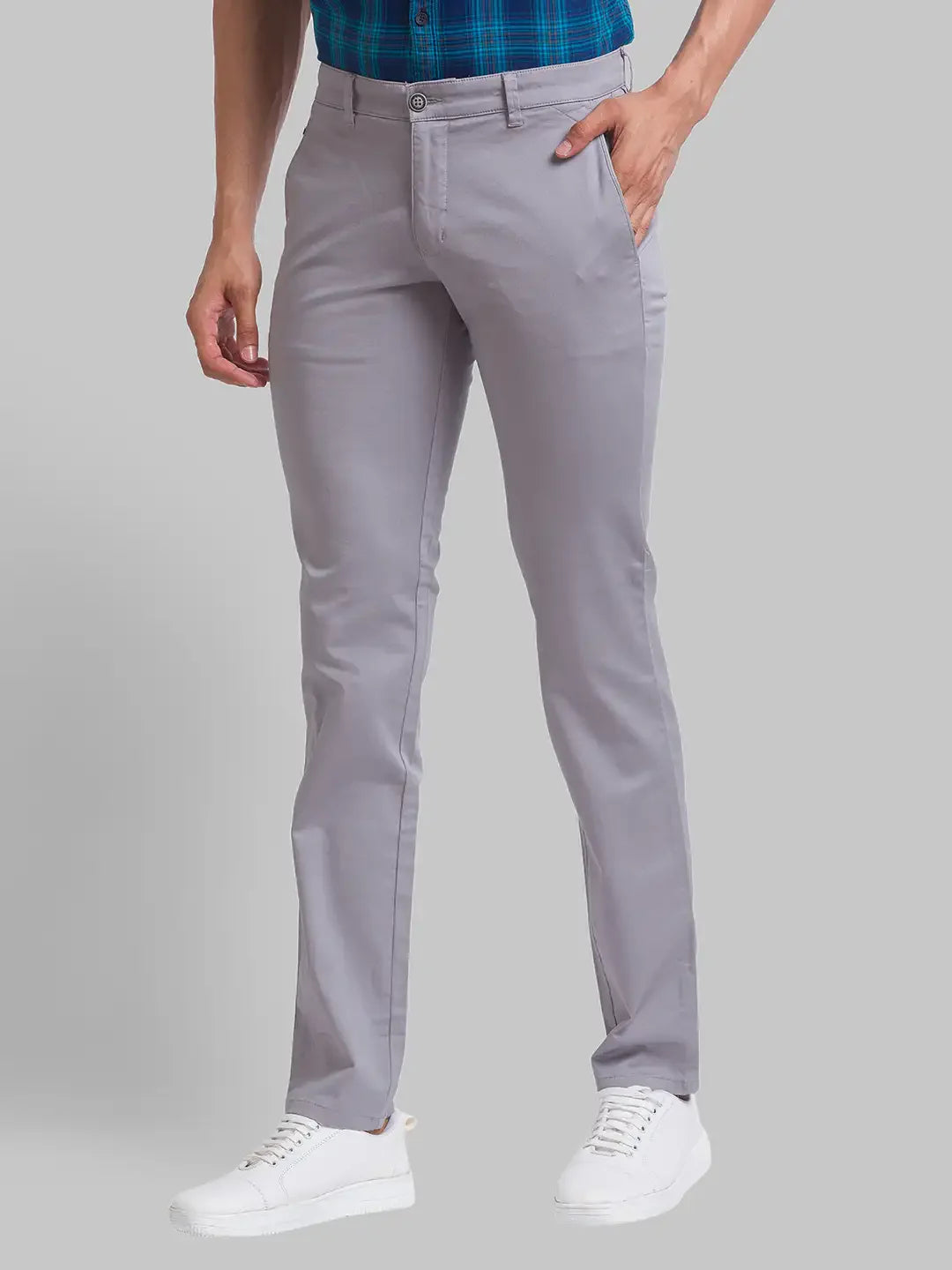 Men Grey Lrt Fit Solid Cotton Blend Trouser