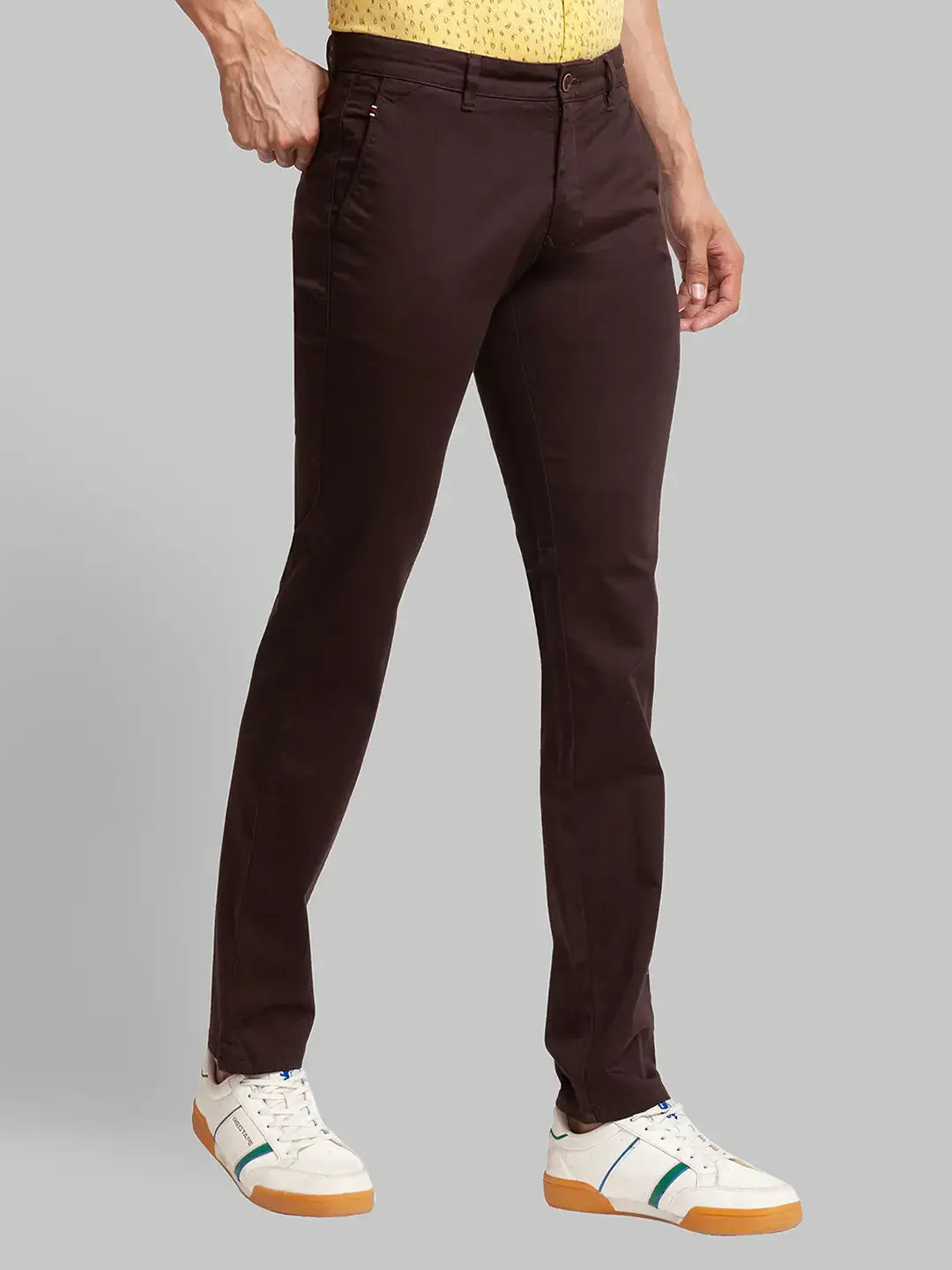 Men Brown Lrt Fit Solid Cotton Blend Trouser