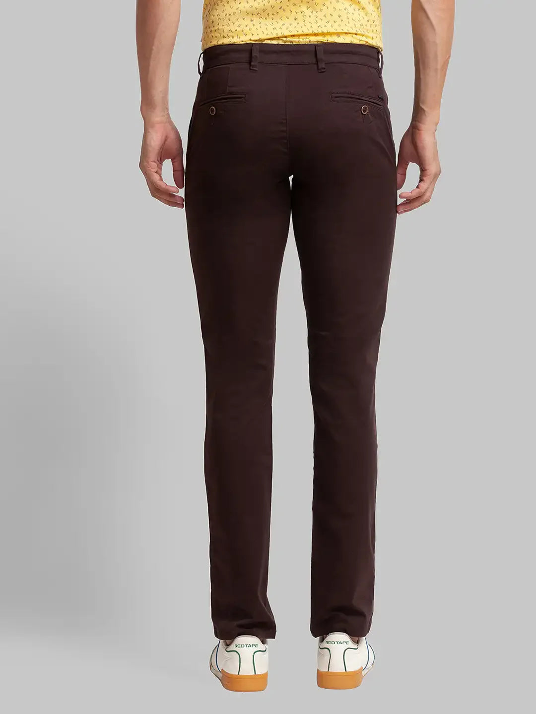 Men Brown Lrt Fit Solid Cotton Blend Trouser