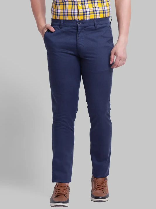Men Blue Lrt Fit Print Cotton Blend Trouser