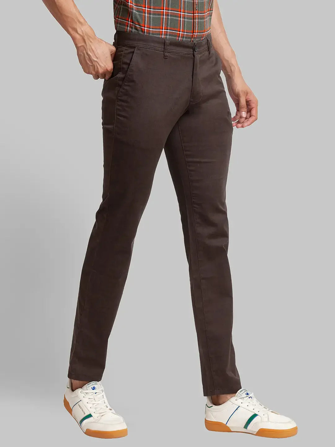 Men Brown Lrt Fit Print Cotton Blend Trouser