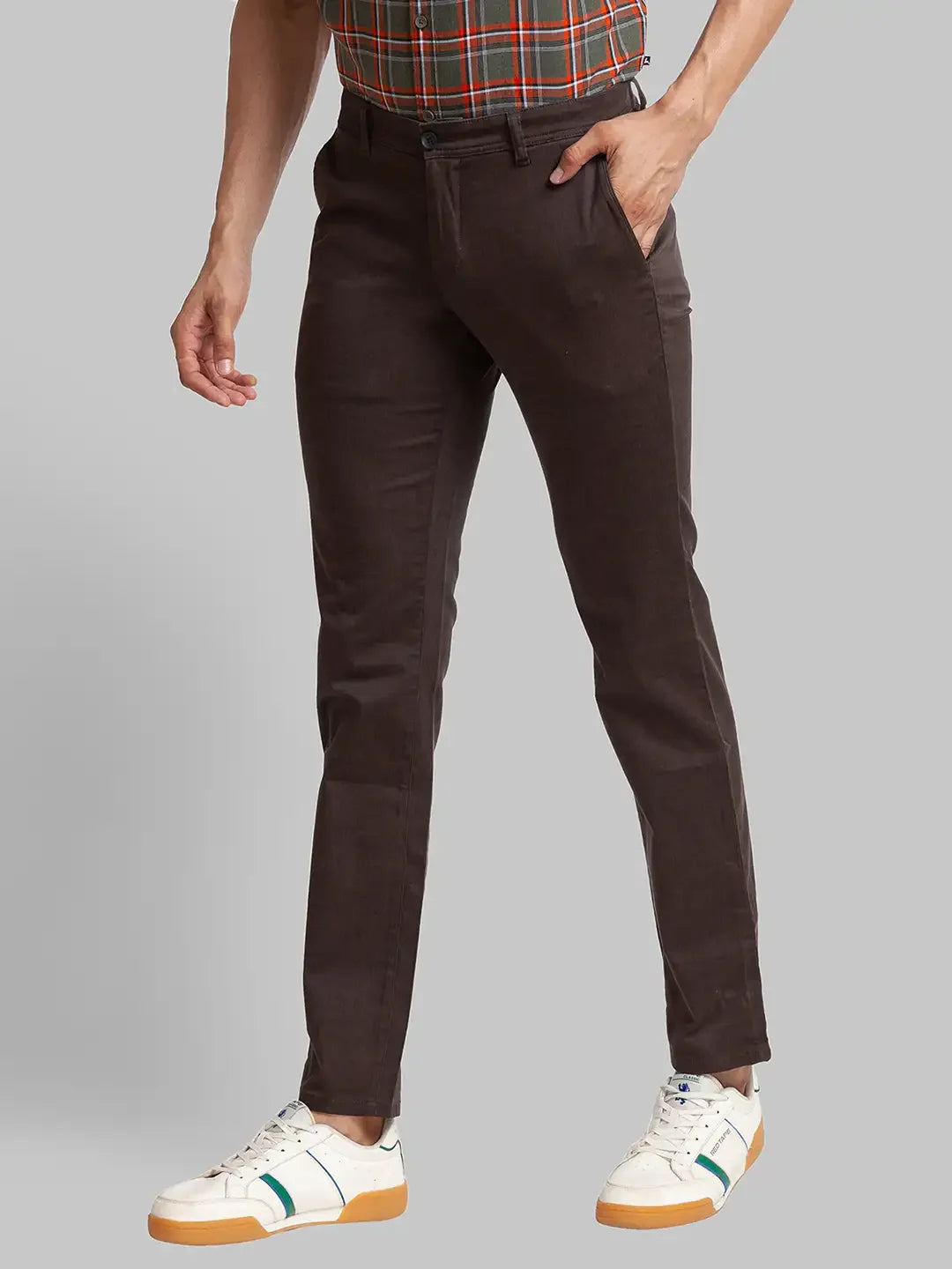 Men Brown Lrt Fit Print Cotton Blend Trouser