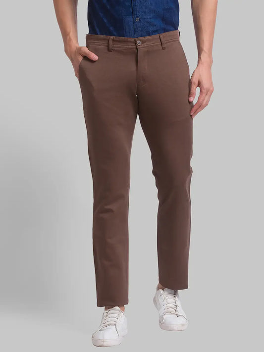 Men Brown Lrt Fit Print Cotton Blend Trouser