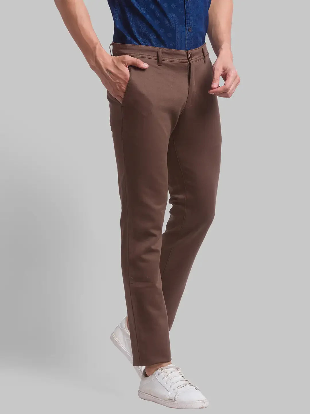 Men Brown Lrt Fit Print Cotton Blend Trouser