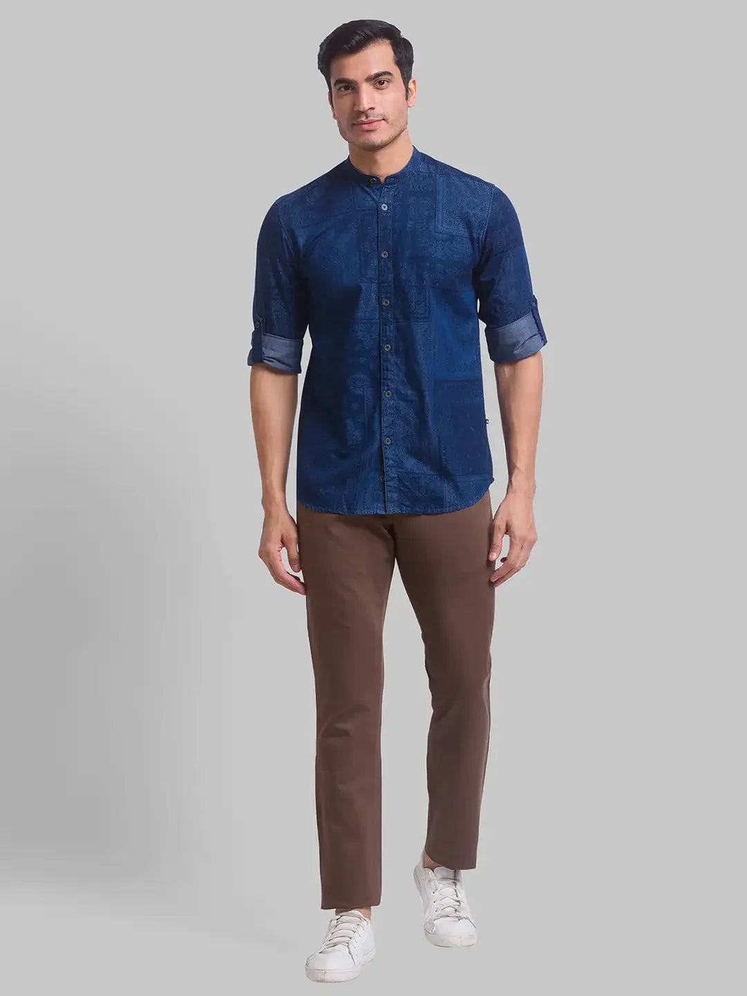 Men Brown Lrt Fit Print Cotton Blend Trouser
