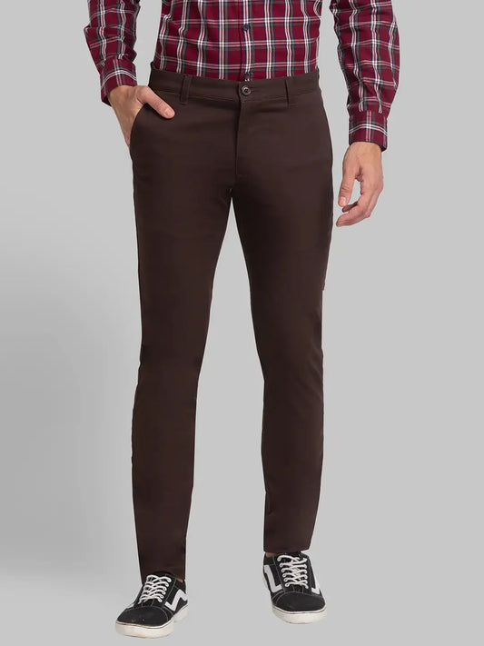 Men Brown Lrt Fit Solid Cotton Blend Trouser