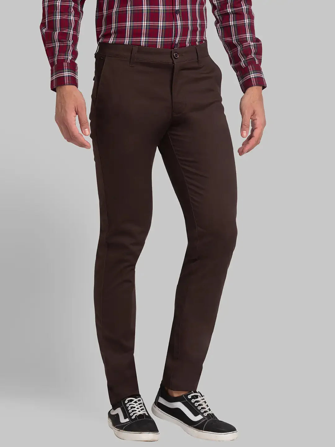 Men Brown Lrt Fit Solid Cotton Blend Trouser