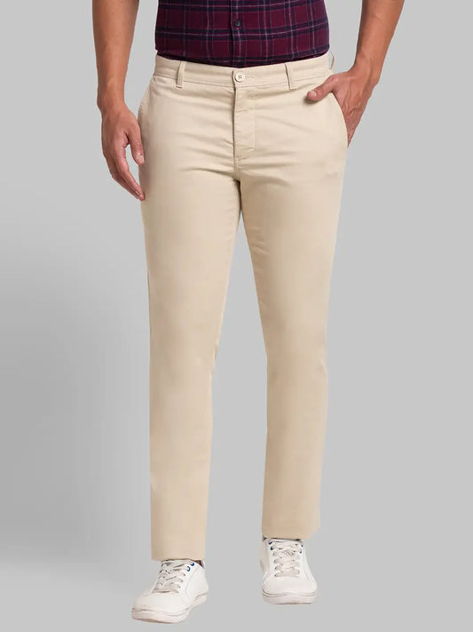 Men Khaki Lrt Fit Solid Cotton Blend Trouser