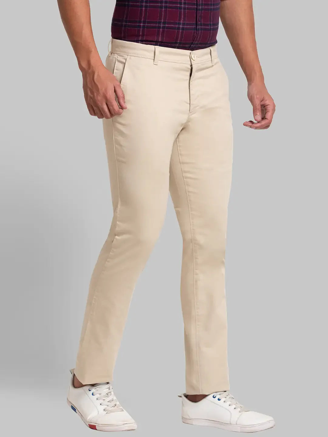 Men Khaki Lrt Fit Solid Cotton Blend Trouser